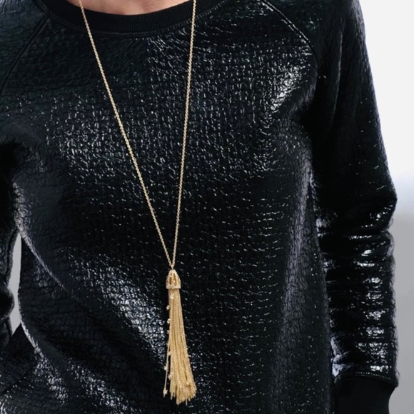 Alexis Bittar Gold Cascading Chain Tassel with Peekaboo Crystals Long Necklace - Picture 7 of 14